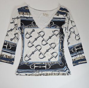 Elysa Suzanne Shirt Womens‎ XXS Blue Black Nautical Anchor Coastal Made In USA